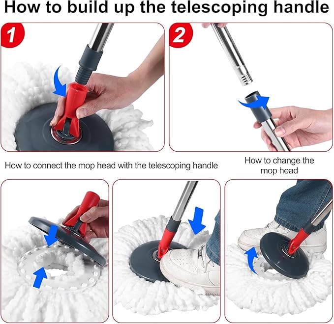 360° Spin Mop and Bucket Set Cleaning System,Mop and Bucket with Wringer Set for Home,Wet Dust Mop for Floor Cleaning with 4 Mop Heads