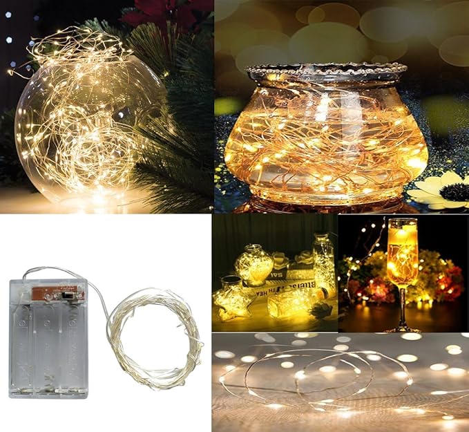 2 x 20LEDs Fairy Lights Battery Operated, Silver Wire 2 Mode Chains String Lights for Bedroom Christmas Party Decoration (Warm White, 6.6)