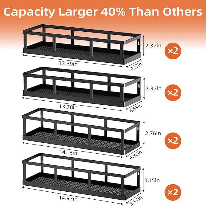 Over The Door Pantry Organizer, 8 Pack Spice Rack Wall Mounted & Hanging Storage Baskets Organizer Wall Mount, Large Capacity Metal Spice Shelf for Kitchen Cabinet, Bathroom, Shower, Home Decor