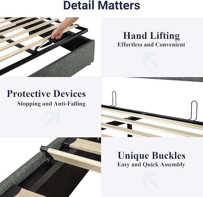 Allewie Queen Size Lift Up Storage Bed, Modern Wingback Headboard, Hydraulic Support, No Box Spring Needed, Dark Grey