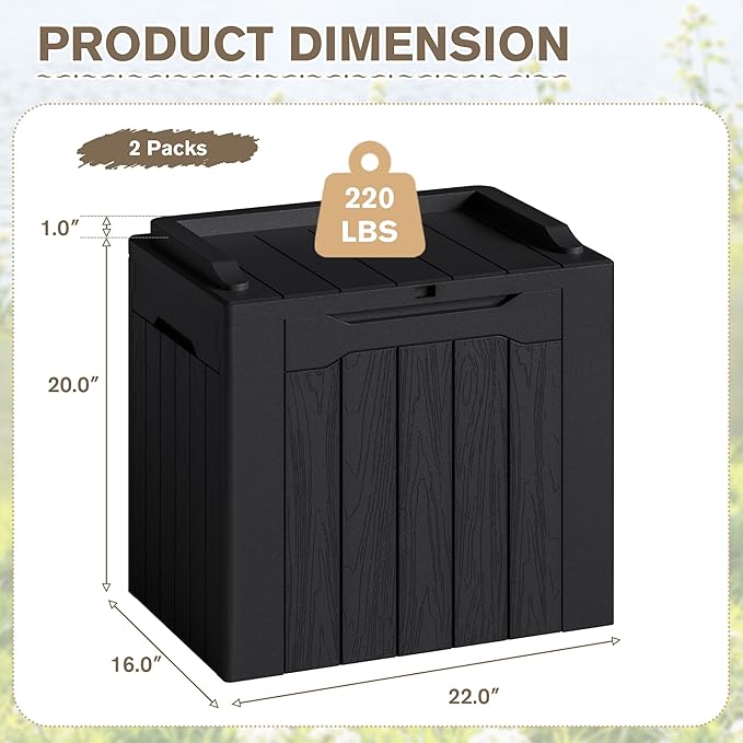 JUMMICO 31 Gallon Resin Deck Box Waterproof Indoor Outdoor Storage Boxes for Patio Furniture Cushions and Garden Tools (Black, 31gallon-2 Packs)