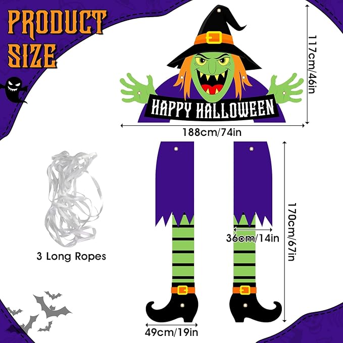 Halloween Witch Party Porch Banner Witch Door Banner for Halloween Outdoor Decorations Fabric Porch Sign for Birthday Photo Backdrop Photo Booth Props Front Door Cover Indoor Wall Hanging Supplies