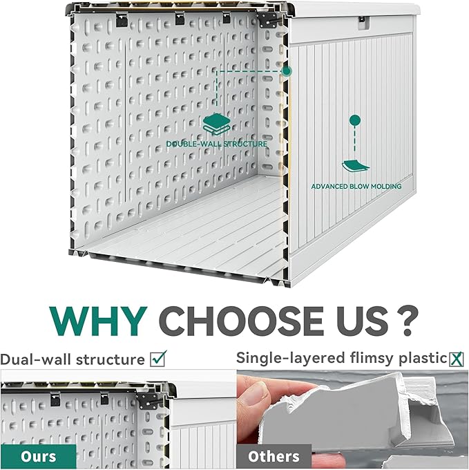 YITAHOME 260 Gallon Extra Large Deck Box, Double-Wall Resin Outdoor Storage Box with Flexible Divider for Patio Cushions Pool Supplies Garden Tools, 1000lbs Load Capacity, Lockable&Waterproof (White)