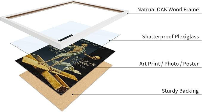 Poster Master Vintage Medieval Poster - Retro Gothic Print - Gift for Artist, Friend - Allegory of Life and Death, Skeleton, Dark, Skull - Wall Decor for Home, Living Room, 16x20 White Framed