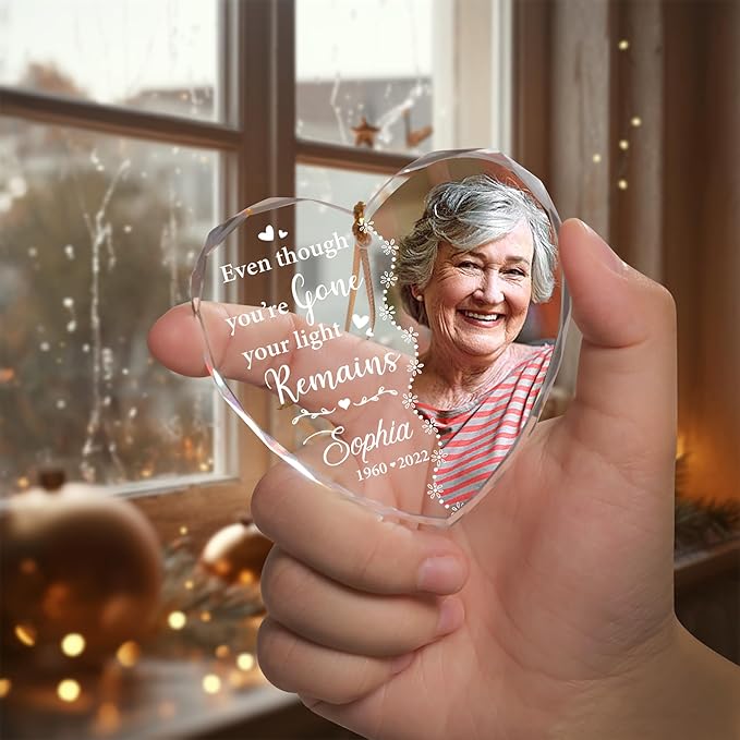 2025 Personalized Memorial Acrylic Ornament – Christmas-Birthday-Anniversary Keepsake for Loss of Loved One – Custom Photo Name Year – in Loving Memory Heart Decoration (Memorial001)