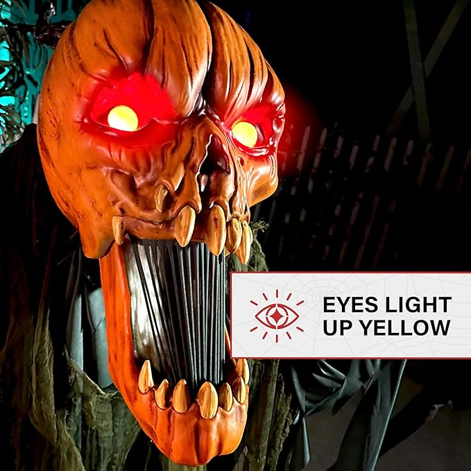 Haunted Hill Farm 7.3-Ft Groundbreaking Jack by Tekky, Halloween Animatronic, Spooky House Wall Decoration, Creepy Indoor & Covered Outdoor Party Decor, Motion-Activated Lights & Sound, Life-Size