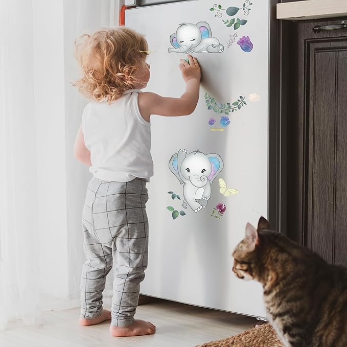 Wall Decals Stickers Dream Big Little One Elephant Wall Stickers Wall Murals Peel and Stick Removable Purple Rose Elephant Wall Decor for Baby Shower Room Nursery Boys Girls Bedroom Playroom Classroom