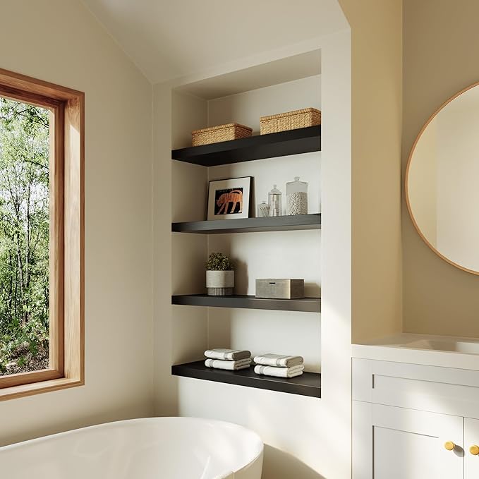 Large Floating Shelves for Wall Set of 2 Wooden Wall Shelves 24 in x 12.75 in x 2 inRoom Decor Long Shelf with Invisible Wall Mount Bracket for Bedroom Kitchen Living Room Black