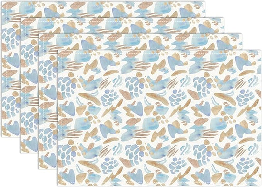 Blue and Brown Placemats Set of 4, Watercolor Table Mat for Home Kitchen, Restaurants, Outdoor Linen Washable Place Mats 12x18 inch Party Event Dining Decoration-07