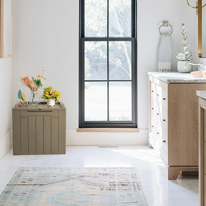 JUMMICO 31 Gallon Resin Deck Box Waterproof Indoor Outdoor Storage Boxes for Patio Furniture Cushions and Garden Tools (Light Brown)