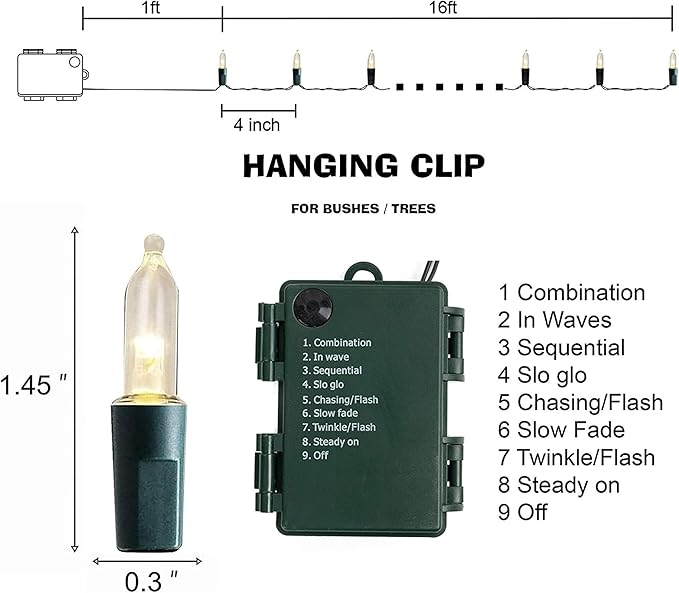 Dazzle Bright Battery Operated Christmas Lights, 2 Pack 32Ft 100LED Clear Mini String Lights Waterproof with 8 Modes for Xmas Indoor Outdoor Yard Holiday Wedding Decorations (Warm White)