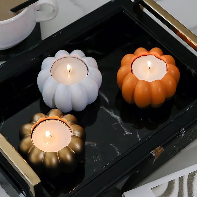 Kate Aspen 2-in-1 White Pumpkin Candlestick Holders, Taper Candle, Tealight & Votive Candle Holders (Set of 6), Dining Table Decor, Shelf Decor, Centerpiece