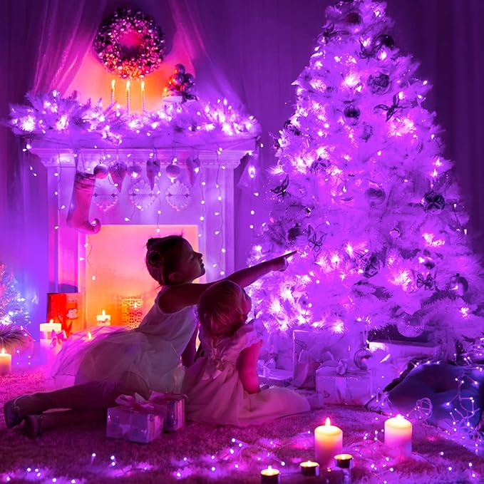 JMEXSUSS 600 LED Purple Halloween Lights Outdoor, 8 Modes Purple String Lights Indoor, 168ft LED Christmas Light Plug in for Bedroom Fireplace Party Halloween Christmas Tree Decorations