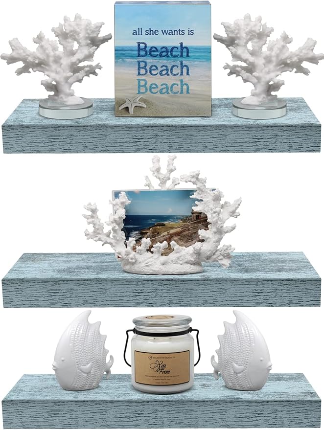 Sorbus Floating Shelves - 3 Pack 16 Inch Rustic Blue Wall Shelves for Bedroom, Kitchen, Living Room, Bathroom Shelves, Home Decor, Office - Floating Shelf for Trophies, Books, Frames, Toilet Paper
