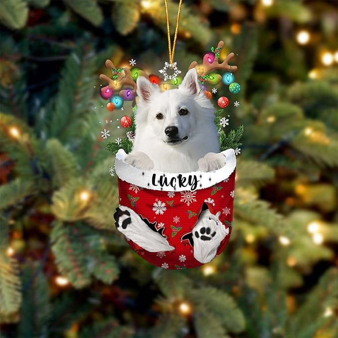 American Eskimo Dog Christmas Ornament, American Eskimo in Snow Pocket Christmas Tree Ornament, Dog Lovers Gift Idea Xmas Decor, Christmas Decorations for Tree, Christmas Ornament Gift for Dog Lovers