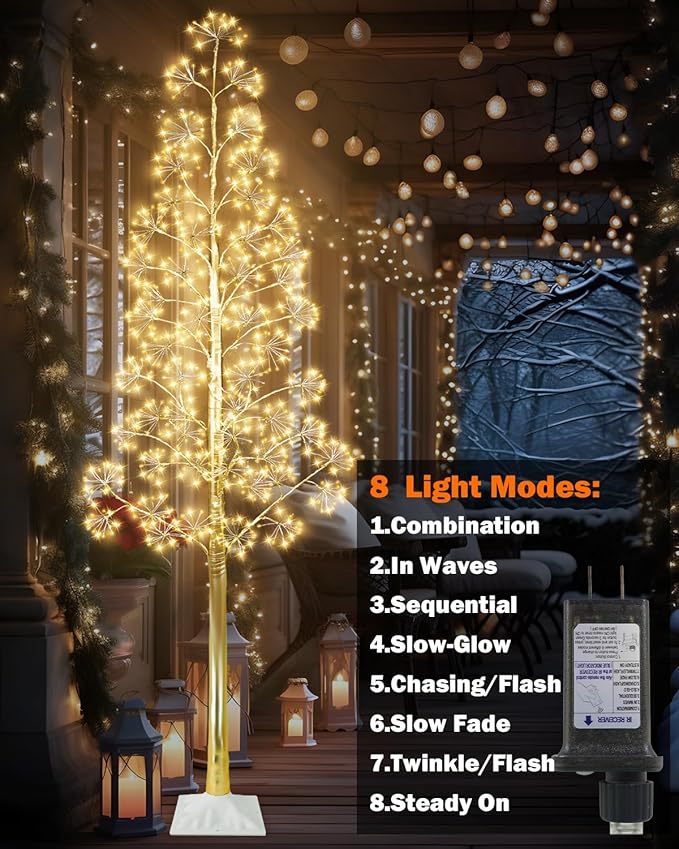 8FT Lighted Birch Tree Christmas Artificial Twig Tree with 1020 LED Lights Timer 8 Mode Xmas Tree for Holiday Party Wedding Indoor Outdoor Decor