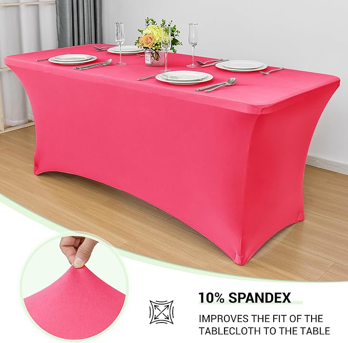Obstal 6ft Stretch Spandex Table Cover for Standard Folding Tables - Universal Rectangular Fitted Tablecloth Protector for Wedding, Banquet and Party, 72L x 30W x 30H Inches, Magenta Red, 2pc