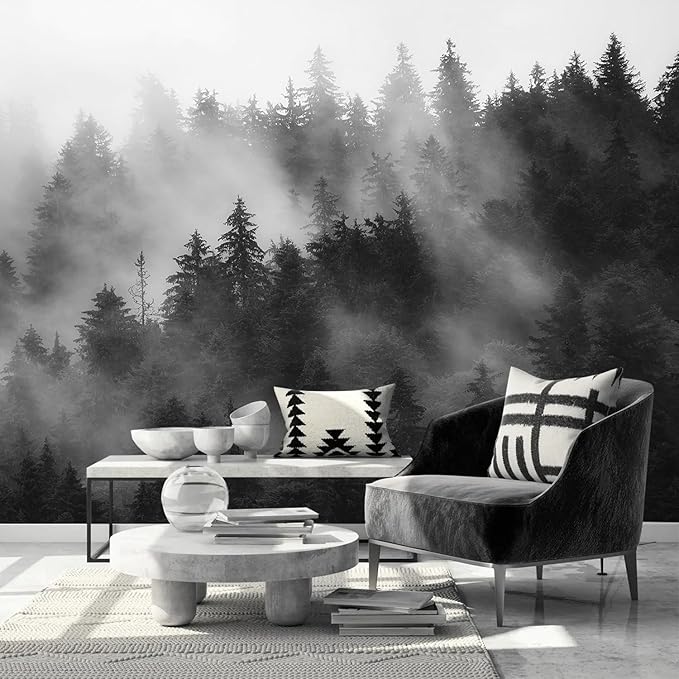 AFZEVEB-Dark Misty Forest Wallpaper Wall murals for Bedroom 159"x107" (Not Peel and Stick)