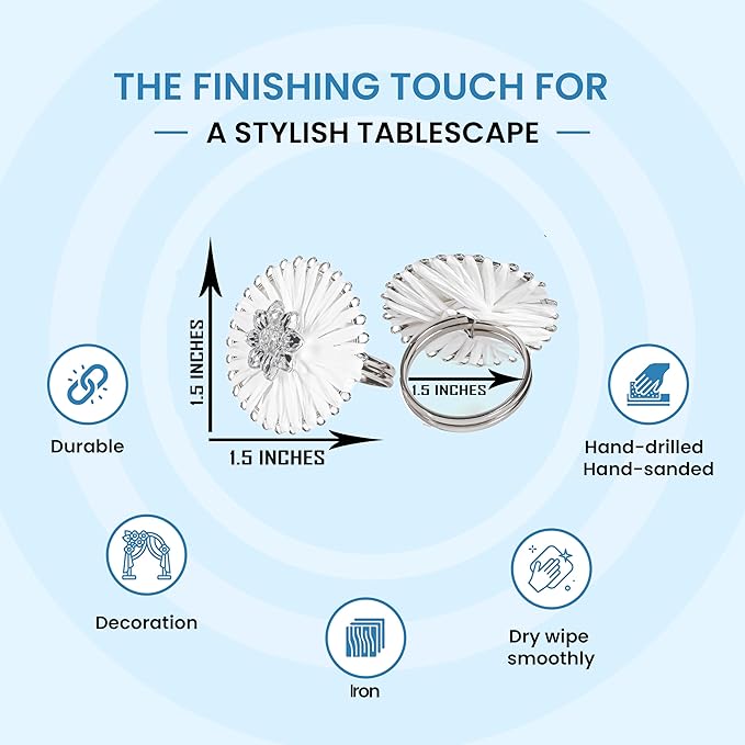 Alpha Living Home Napkin Rings Set of 12, Floral Napkin Holders, Napkin Rings Bulk for Party Decoration, Dinning Table, Everyday, Family Gatherings - A Great Tabletop Décor - Silver