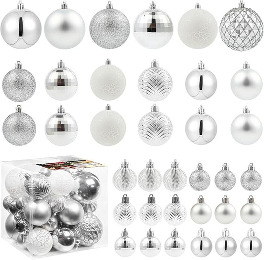 LANGXUN 36pcs Silver Christmas Tree Decorations Balls, Bolas De Navidad, 2025 Christmas Decor, Indoor Outdoor Shatterproof Christmas Ornaments, Xmars Party Wedding Suppiles