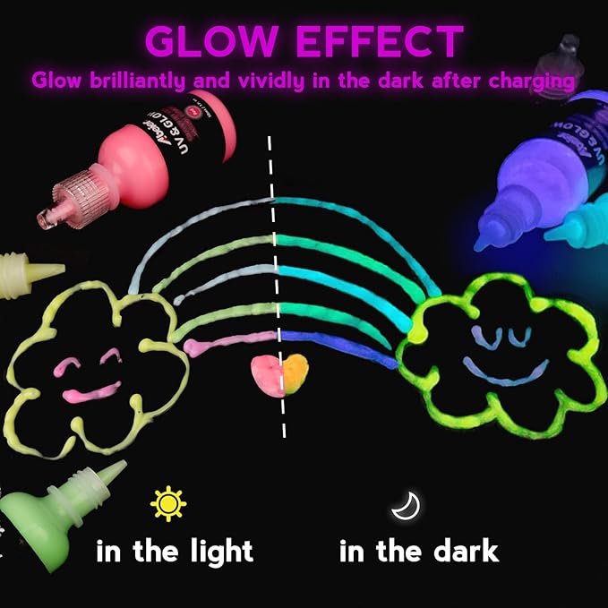 ABEIER Glow in the Dark Paint, 12 Colors (30ml/1oz) Blacklight Acrylic, Neon Craft, Long Lasting Glow Fluorescent Ideal for DIY Projects, Halloween, Easter, Christmas Decorations