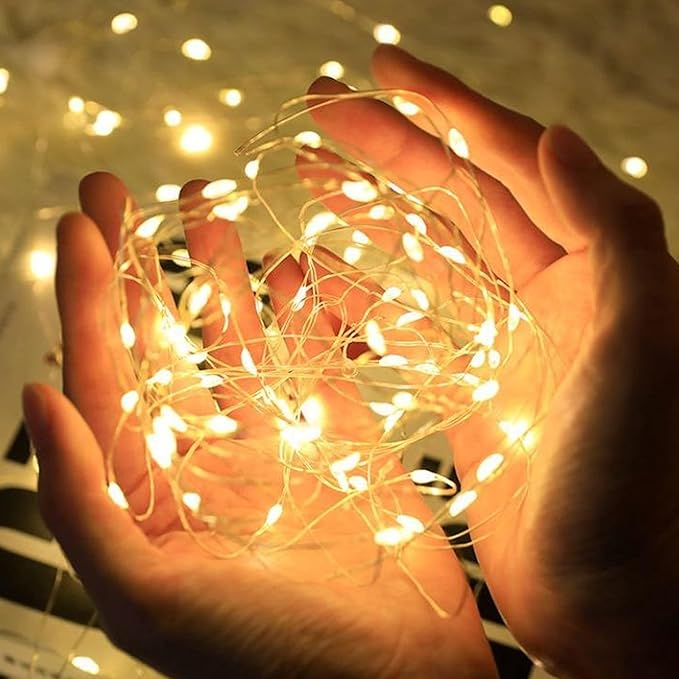 Dazzle Bright Fairy Lights Battery Operated, 20 FT 60 LED Silver Wire Waterproof Battery Operated String Lights, Christmas Decorations for Indoor Outdoor Bedroom Yard Party Decor, Warm White