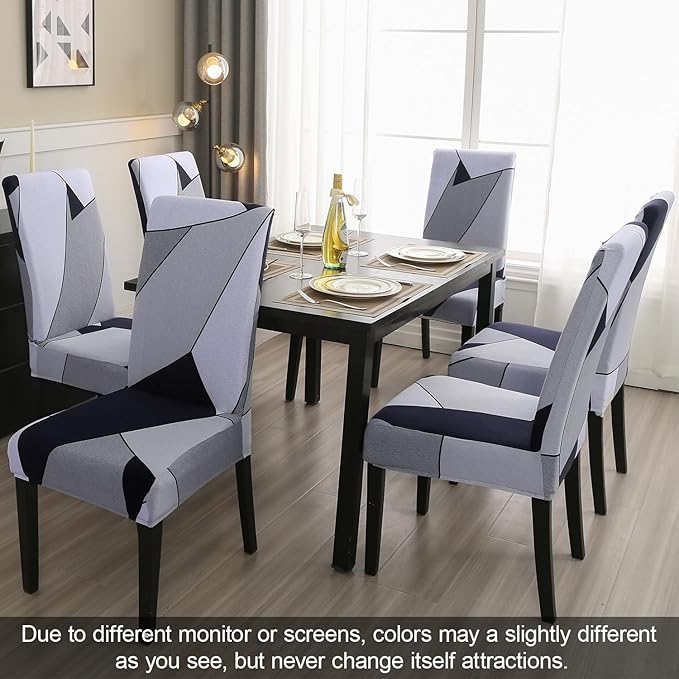 JQinHome Pattern Chair Covers for Dining Room Set of 6, High Stretch Removable Washable Parsons Chair Slipcover for Home Party Hotel Wedding Ceremony (White Grey,6PCS)