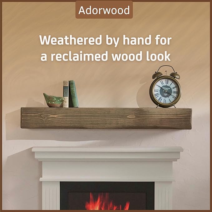 Handmade Fireplace Mantel Shelf 48", Extra Wide Rustic Wood Mantles for Over Fireplace, Wall Mounted Floating Mantel Shelves for Living Room Decor (Smoke Gray, 48Lx6Hx8D)