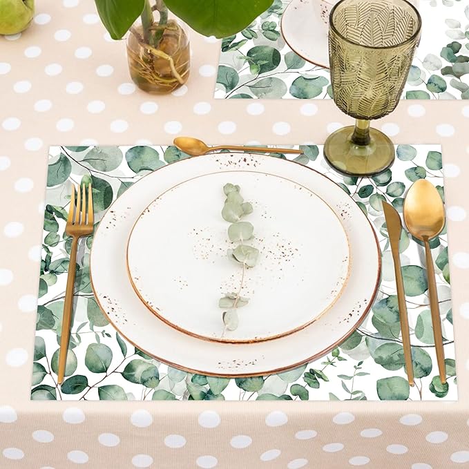 Paper Placemats Disposable 50 Pack Eucalyptus Leaves Placemats 16x 11 Inch Green Leaves Place Mats for Spring Summer Dining Table Wedding Party Supplies