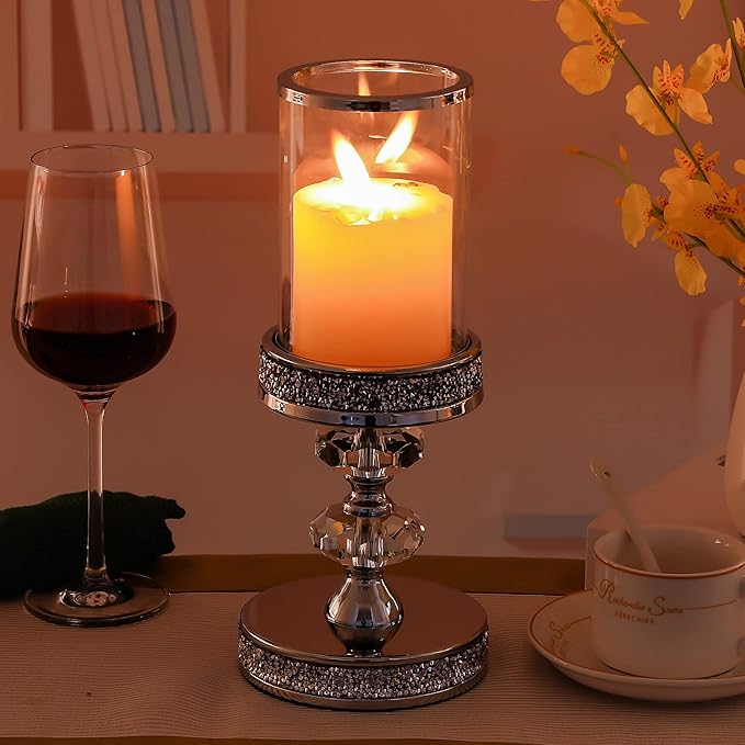 Pillar Candle Holders, Candle Holders for Pillar Candle, Crystal Candlesticks Holder for Home Decor, Wedding, Events, Coffee Dining Table CH048MD