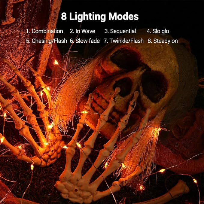 BrizLabs Orange Fairy Lights, 4 Pack 19.47ft 60 LED Orange Halloween Lights, 8 Modes Battery Halloween Light with Remote, Waterproof Outdoor Indoor Twinkle Light for Home Christmas Holiday Party Decor