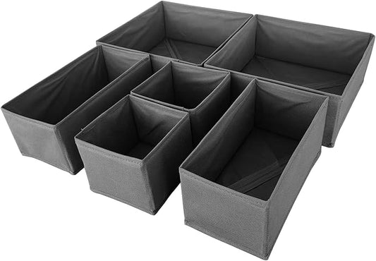 6 Pack Drawer Organizers for Clothing,Fabric Foldable Closet Organizers and Storage Dresser Drawer Dividers Storage Basket Bins for Clothes,Socks,Scarves,Ties,Underwear,Towels