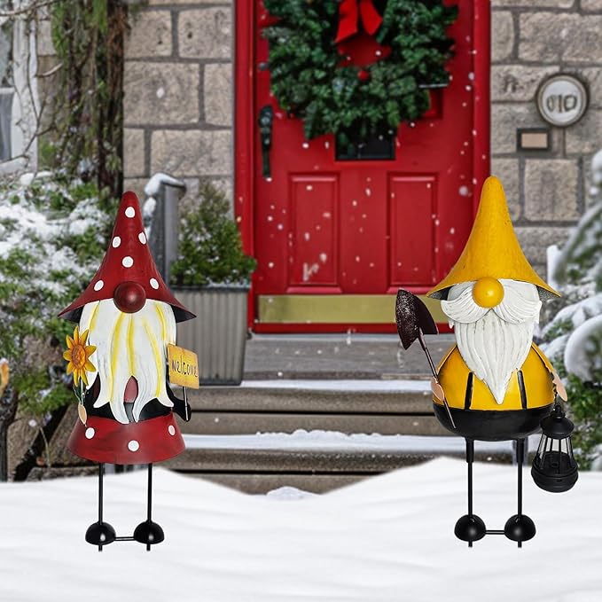 HONGLAND Metal Gnome Yard Art -18 Inch Metal Gnome Statue Garden Decor -3D Garden Outdoor Decorations -Christmas Holiday Lawn Patio Yard Garden Decor