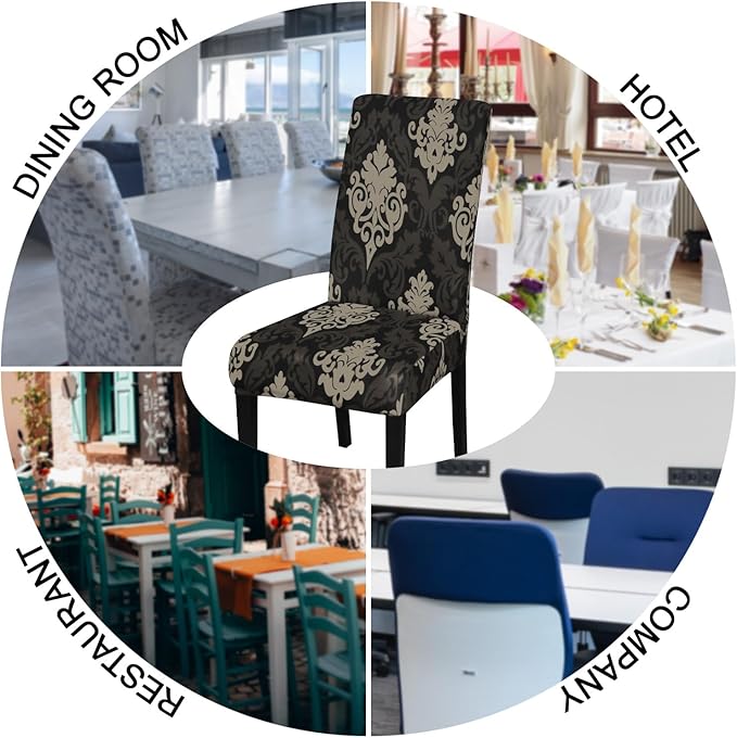 JQinHome Dining Chair Slipcover, High Stretch Removable Washable Chair Seat Protector Cover Set of 6,Chair Covers for Dining Room, Kitchen,Home Party,Wedding Ceremony(Luxe Black, 6PC)