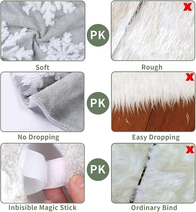 48inch Christmas Tree Skirt Tree Blanket, Large Luxury Soft Carpet 4ft Xmas Tree Blanket with 3D Large Snowflakes Grey Faux Fur Carpet for Christmas Holidays Decoration Party