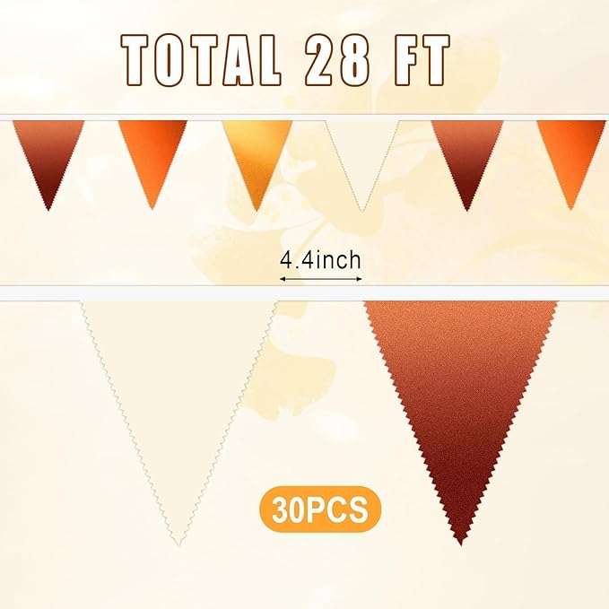 MARFOREVER 30 Pcs Fall Banner Decorations 28 Ft Orange Gold Brown Triangle Flag Fabric Bunting for Happy Fall Decor Thanksgiving Day Harvest Autumn Wedding Birthday Party Garden Outdoor Decoration