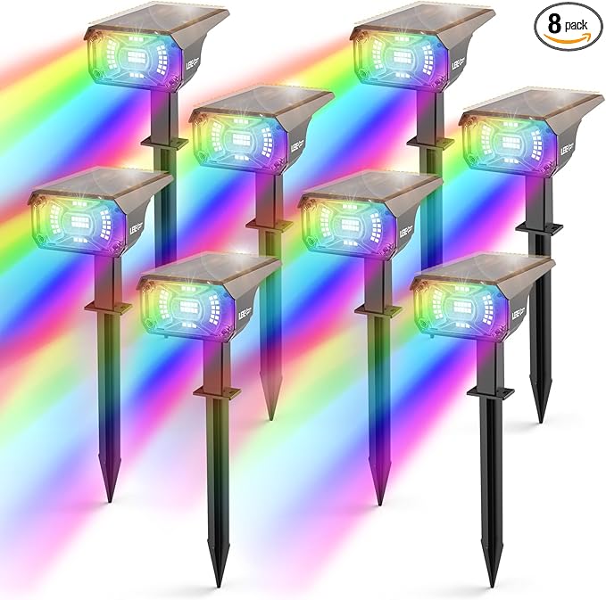 Solar Spotlights Outdoor, 40 LED s Color Changing RGB Waterproof Landscape Lights with 9 Light Modes, Colored Solar Spot Lights Auto On/Off, for Pathway Garden Pool Patio Yard