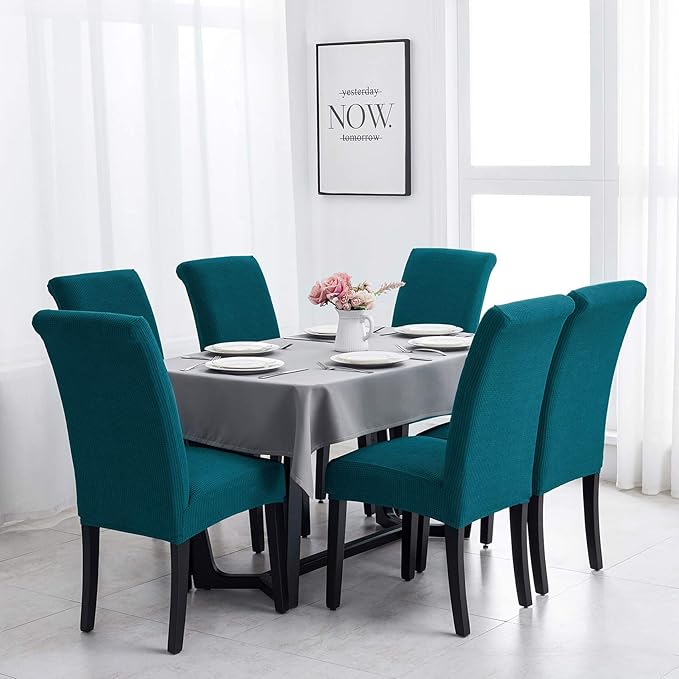 Joccun Chair Covers for Dining Room Set of 2,Dining Chair Slipcovers Stretch Dining Room Chair Covers Seat Protector,Washable Parsons Chair Cover for Home,Banquet(Peacock Blue,2 Pack)