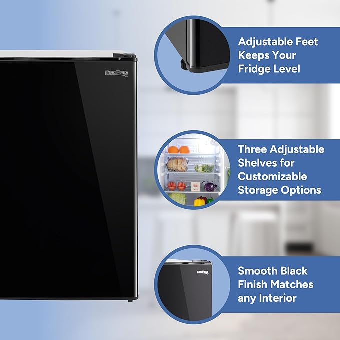 RecPro 3.3 Cu Ft 12V RV Refrigerator | Black Fridge with Adjustable Shelves, 18-Can Door Storage, Reversible Door | 7 Temp Settings, Frost-Free | Ideal for RVs & Small Spaces