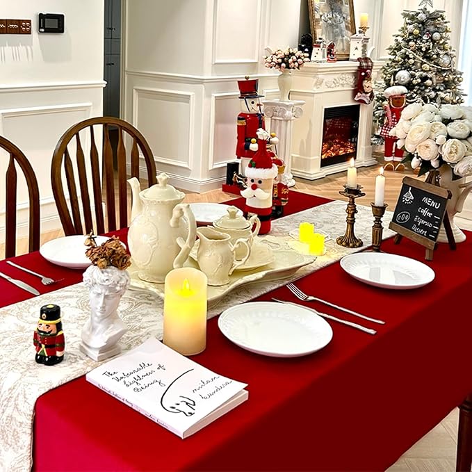 Rectangle Christmas Tablecloth, Waterproof Washable Luxurious Velvet Table Cloth, Rectangle Table Cover for Kitchen, Dining, Party, Holiday (70''x 140'', Red)