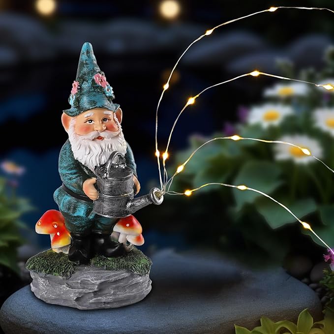 Solar Gnome Statue for Garden with Watering Can Light 8" Resin Gnome Figurines Outdoor Paito Yard Porch Decor Birthday Housewarming Gnomes Gifts for Women Mom Grandma Wife Sister
