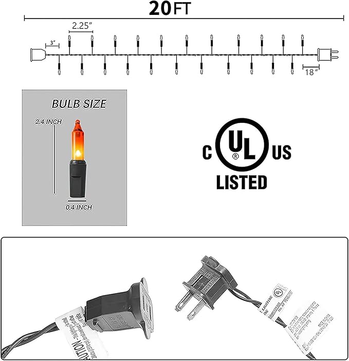 Dazzle Bright Orange Halloween Mini Lights, 20FT 100 Count Waterproof Incandescent Lights Plug in, Connectable Halloween Decorations for Indoor Outdoor Party Yard