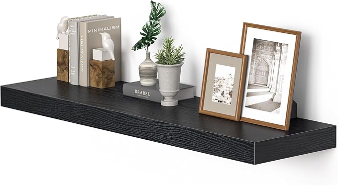 Single Floating Shelves 36 inch Long, Large 10 in Deep Wall Shelves Heavy Duty 70 lbs for Bedroom, Bathroom, Living Room, Kitchen, Office, Modern Shelf Home Decor, Set of 1, Black