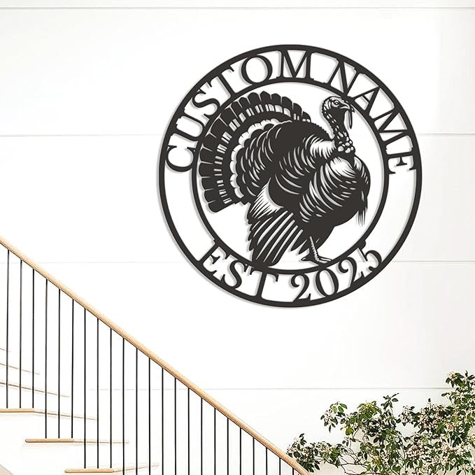 Personalized Turkey Metal Wall Art, Custom Hunting Cabin Sign, Wild Turkey Farmhouse Decor, Rustic Lodge Wall Hanging, Turkey Hunter Gift, Thanksgiving Home Decoration (Style-3)