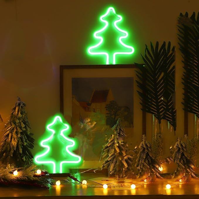 Christmas Tree Neon Light Signs for Bedroom Bedside Dorm Wall Decor,Neon Light up Christmas Decor LED Night Lights Table Ornaments Gifts for Kids Friends Christmas Party,Battery Powered or USB Powered
