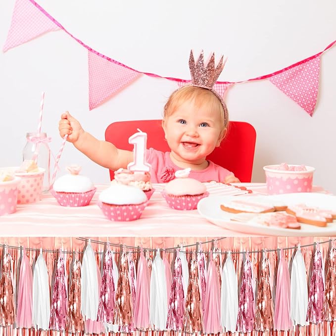 4P Pink White Peach Rose Gold Tassels Party Tassel Garland Banner, Tassels Banner Streamers for Parade Floats, Bachelorette, Wedding, Birthday, Christmas, Bridal/Baby Shower Party Decorations