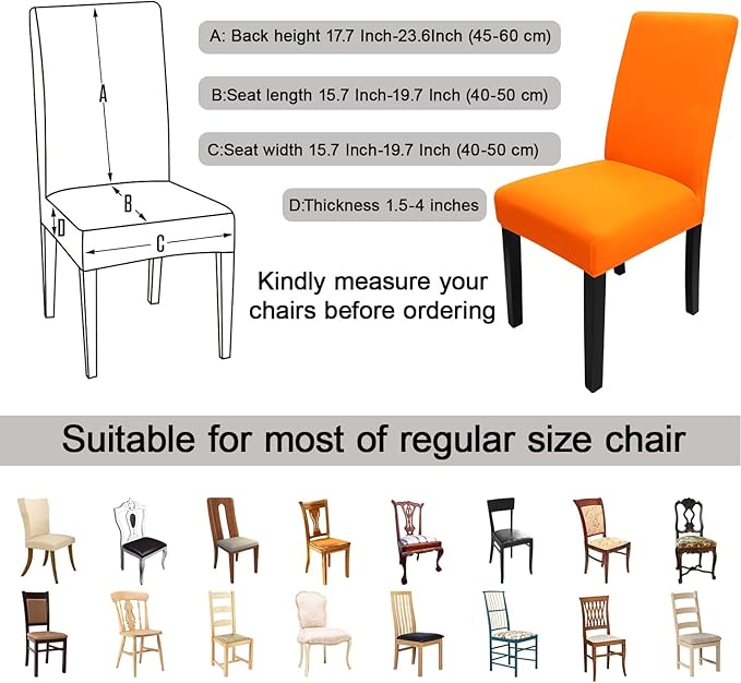 JQinHome Dining Chair Slipcover, High Stretch Removable Washable Chair Seat Protector Cover Set of 2,Chair Covers for Halloween Dining Room, Kitchen,Home Party,Wedding Ceremony(Orange, 2PC)