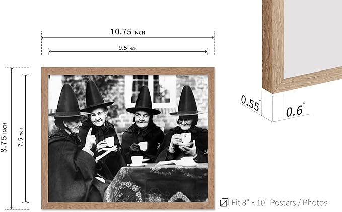 Poster Master Classic Photograph Poster - Vintage Halloween Print - Gift for Artist, Friend - Witches Tea Party, Old Women Smiling, Wearing Robes - Wall Decor for Living Room, 8x10 Beige Framed