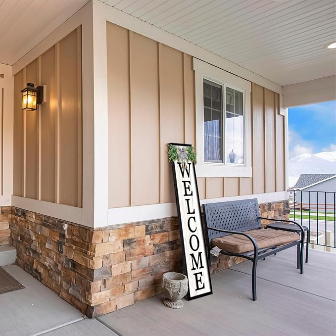 Surfapans Welcome Sign for Front porch Standing 45"X9"Large Wood Frame Outdoor Tall Welcome Signs Vertical Decor for Farmhouse Rustic Home Modern Outside Front Door Wall Decorations (Black)