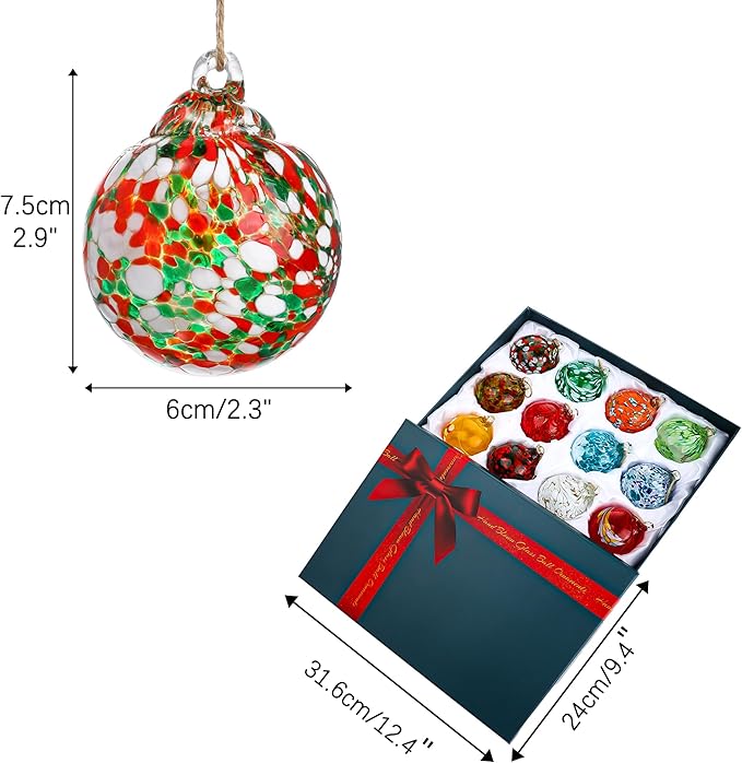 Set of 12 Hand Blown Glass Ornaments Hanging Gazing Balls Witches Balls, Outdoor Patio Garden Decor